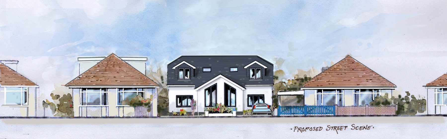 Proposed street scene watercolour
